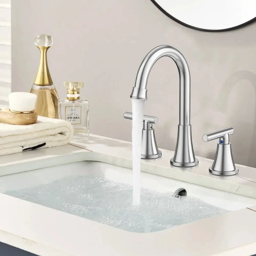 BRAND NEW ~ Brushed Nickel Bathroom Sink 3 Hole Faucet Pop Up Drain Supply Lines